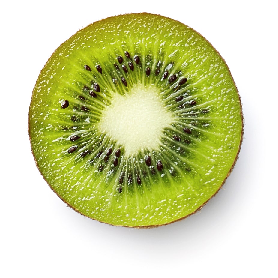 A picture of a cut kiwifruit.